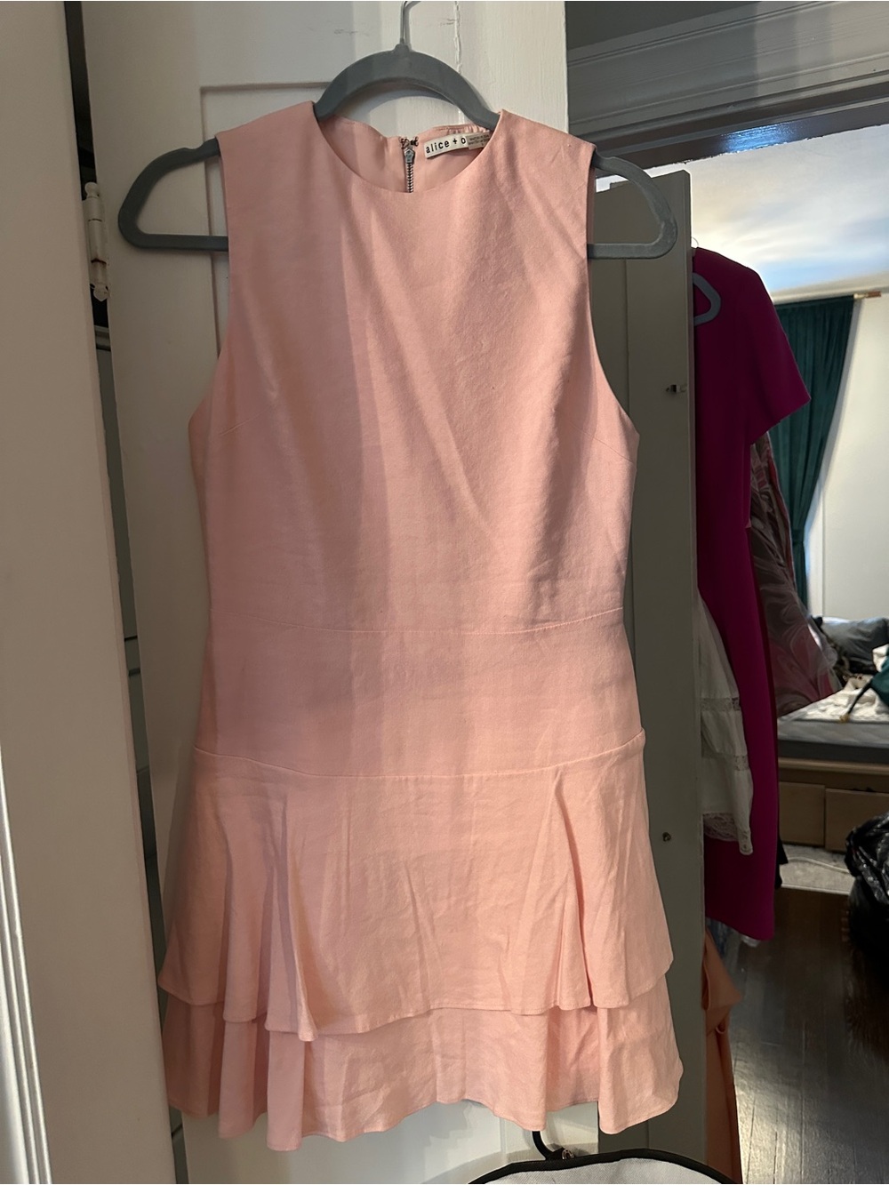 Alice + Olivia Light Pink Tiered Linen Dress